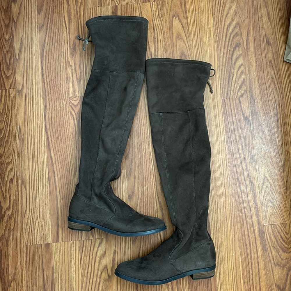 Taupe suede knee high boots